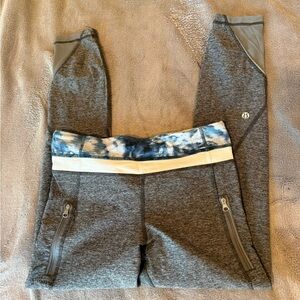 Lululemon Athletica Gray Leggings with Blue and White Waistband